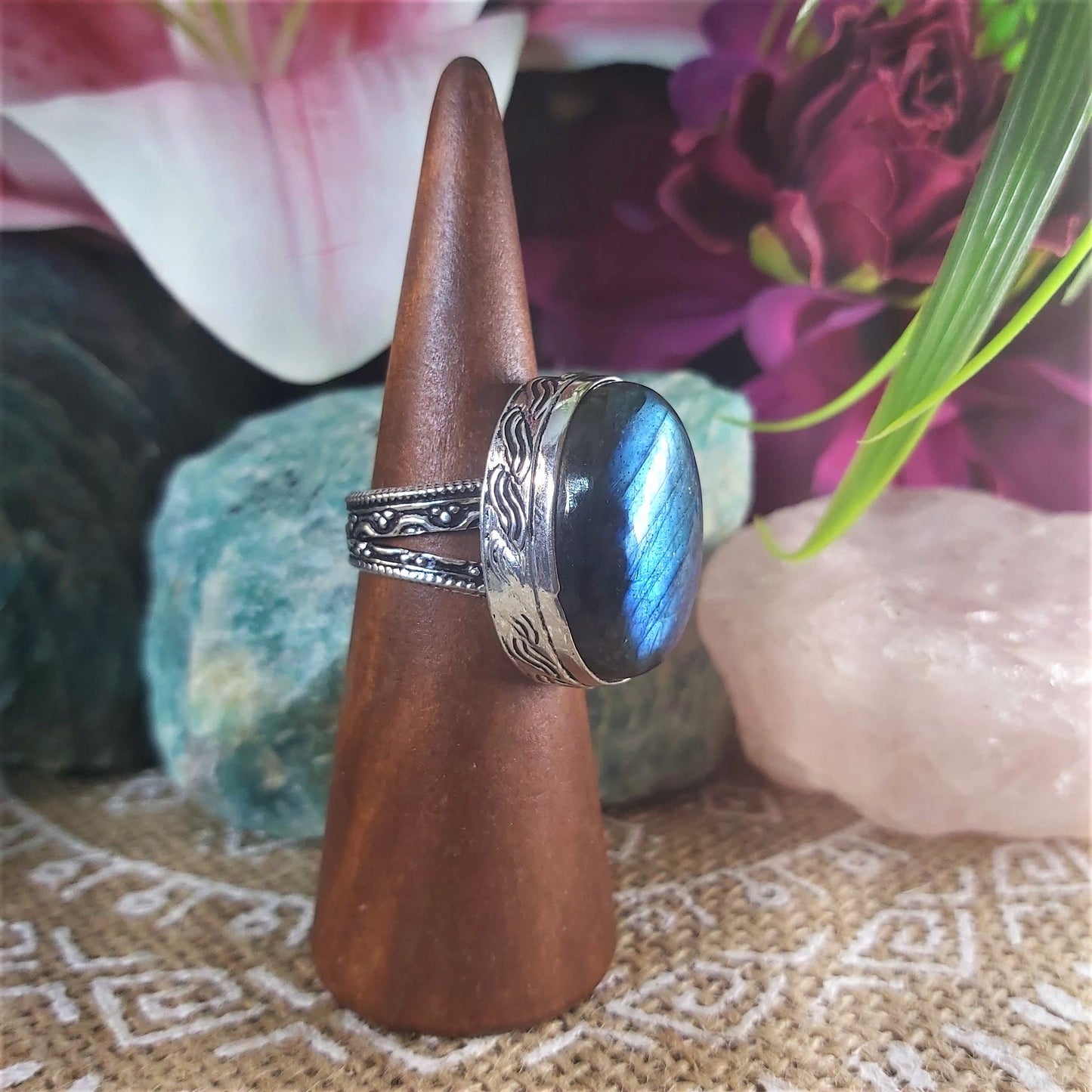Labradorite Psychic Protection Gemstone Ring US 8 (E1302)