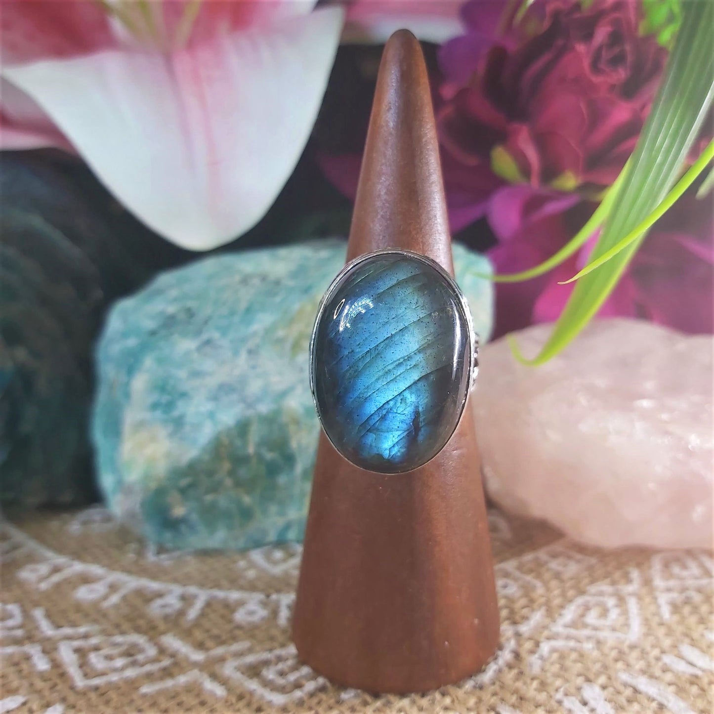 Labradorite Psychic Protection Gemstone Ring US 8 (E1302)
