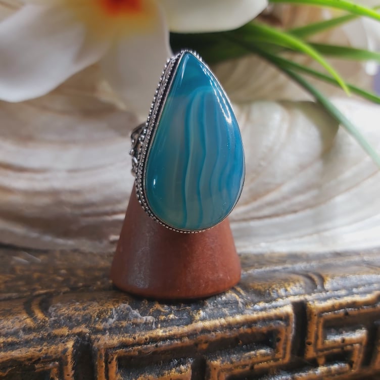 Agate Physical Wellbeing Gemstone Ring US 8.5 (E1698)