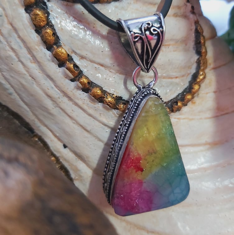 Rainbow Agate Grounding Gemstone Pendant (E2137)
