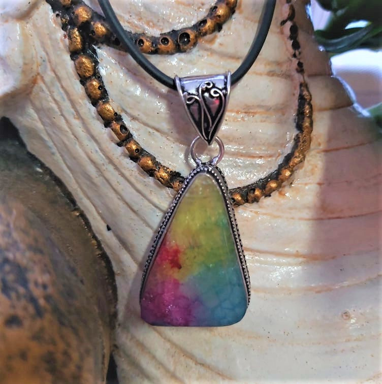 Rainbow Agate Grounding Gemstone Pendant (E2137)