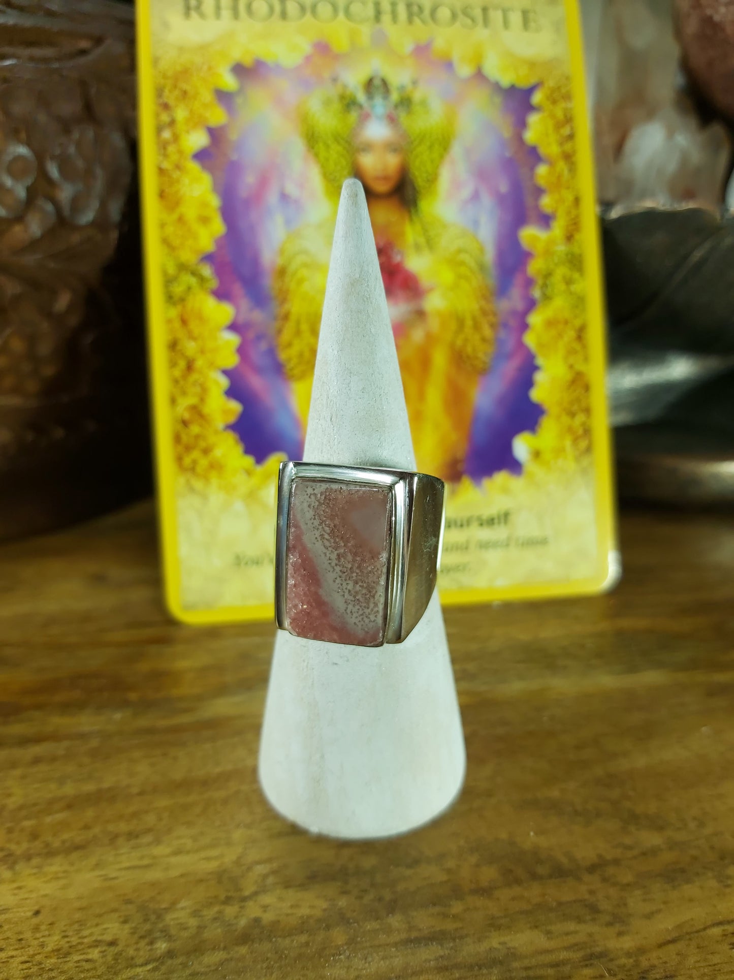 Rhodochrosite Love Ring Size US 8 (E91)