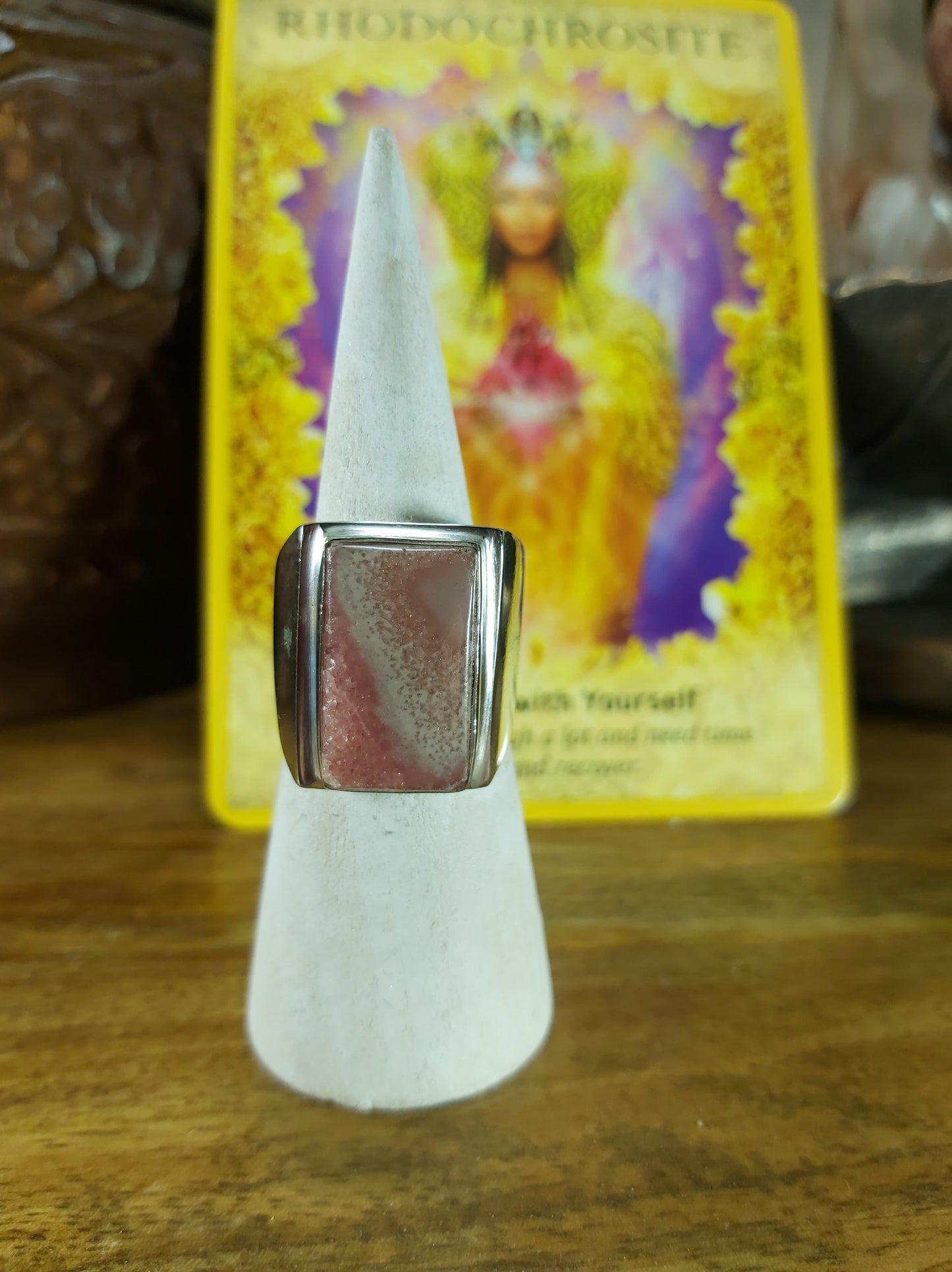 Rhodochrosite Love Ring Size US 8 (E91)