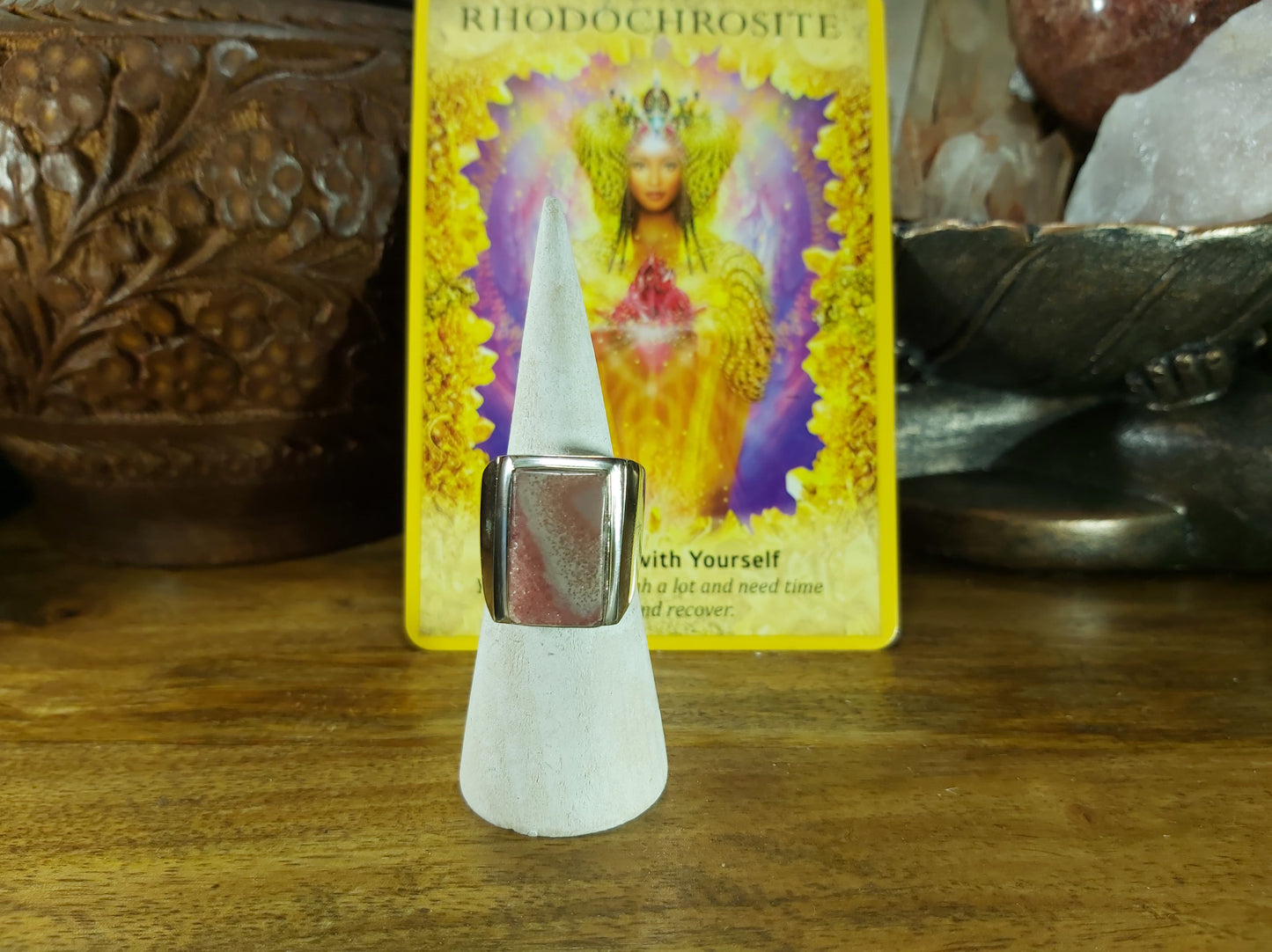 Rhodochrosite Love Ring Size US 8 (E91)