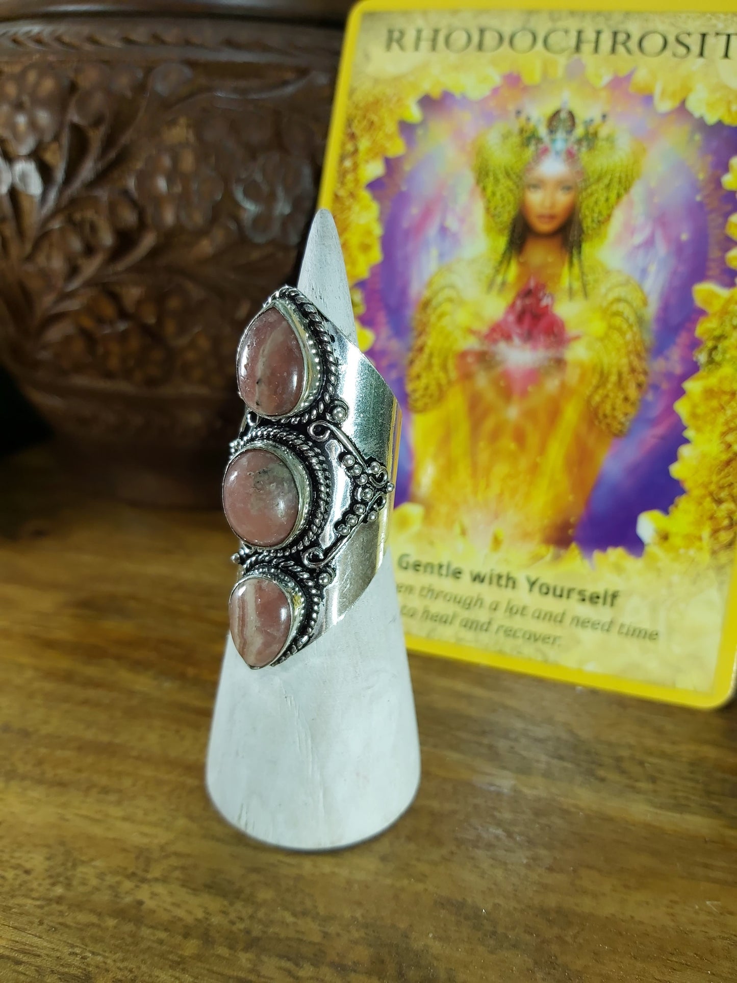 Rhodochrosite Love Ring Size US 8.5 (E94)