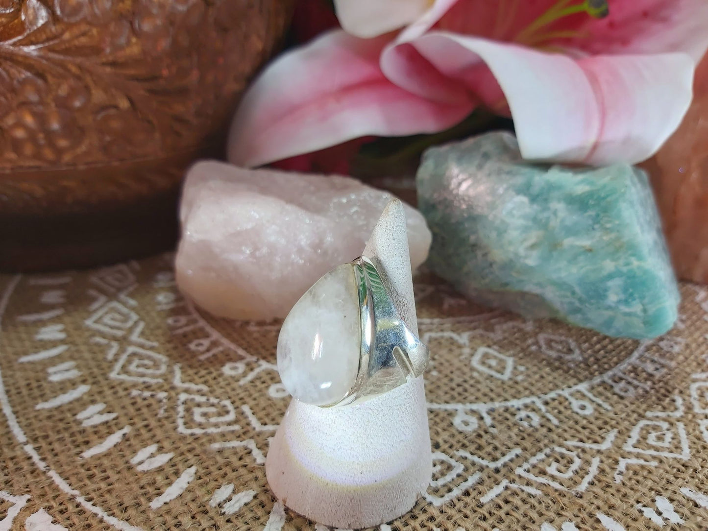 Rainbow Moonstone Compassion Ring Size US 8.5 (E952)