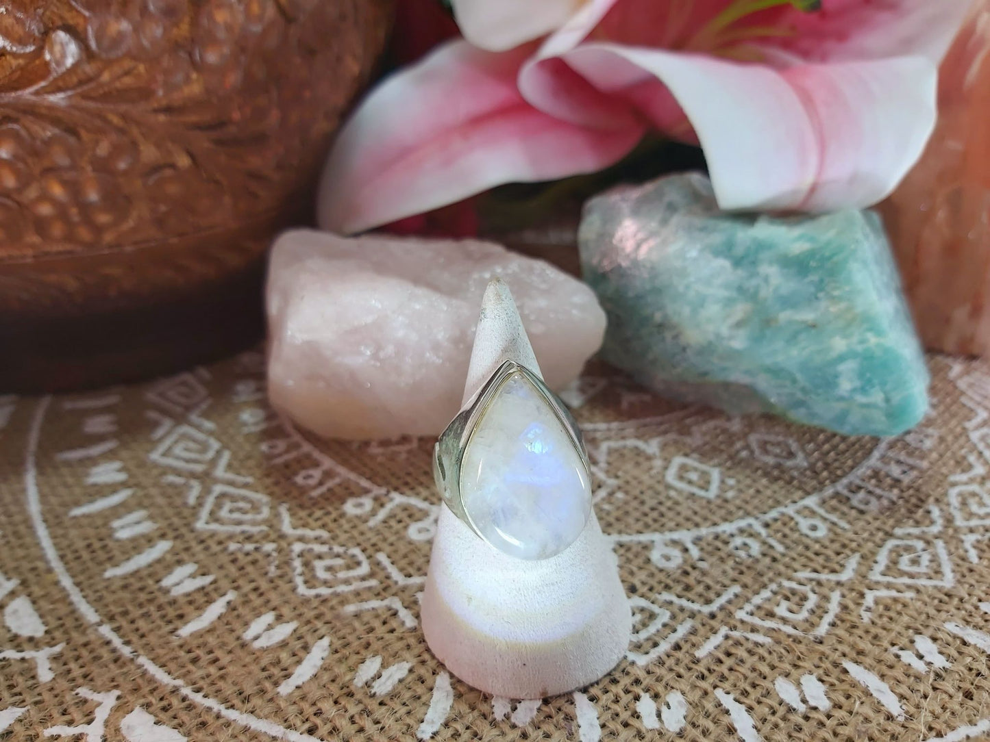Rainbow Moonstone Compassion Ring Size US 8.5 (E952)