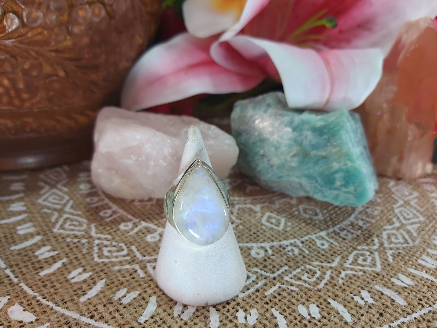 Rainbow Moonstone Compassion Ring Size US 8.5 (E952)