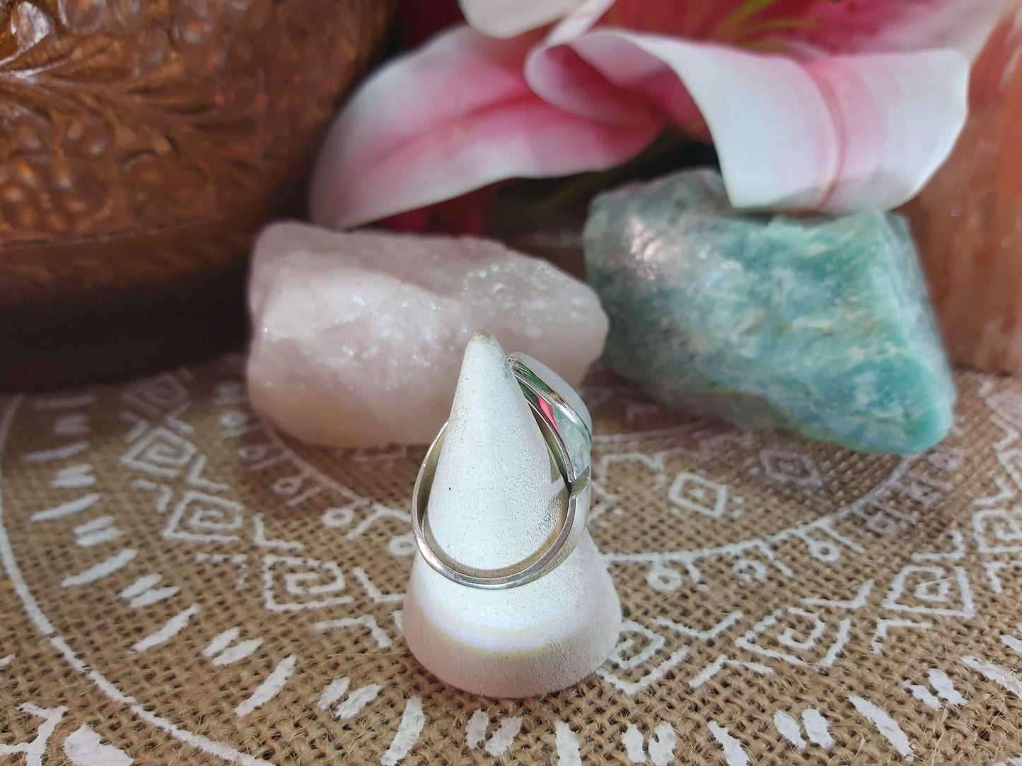Rainbow Moonstone Compassion Ring Size US 8.5 (E952)