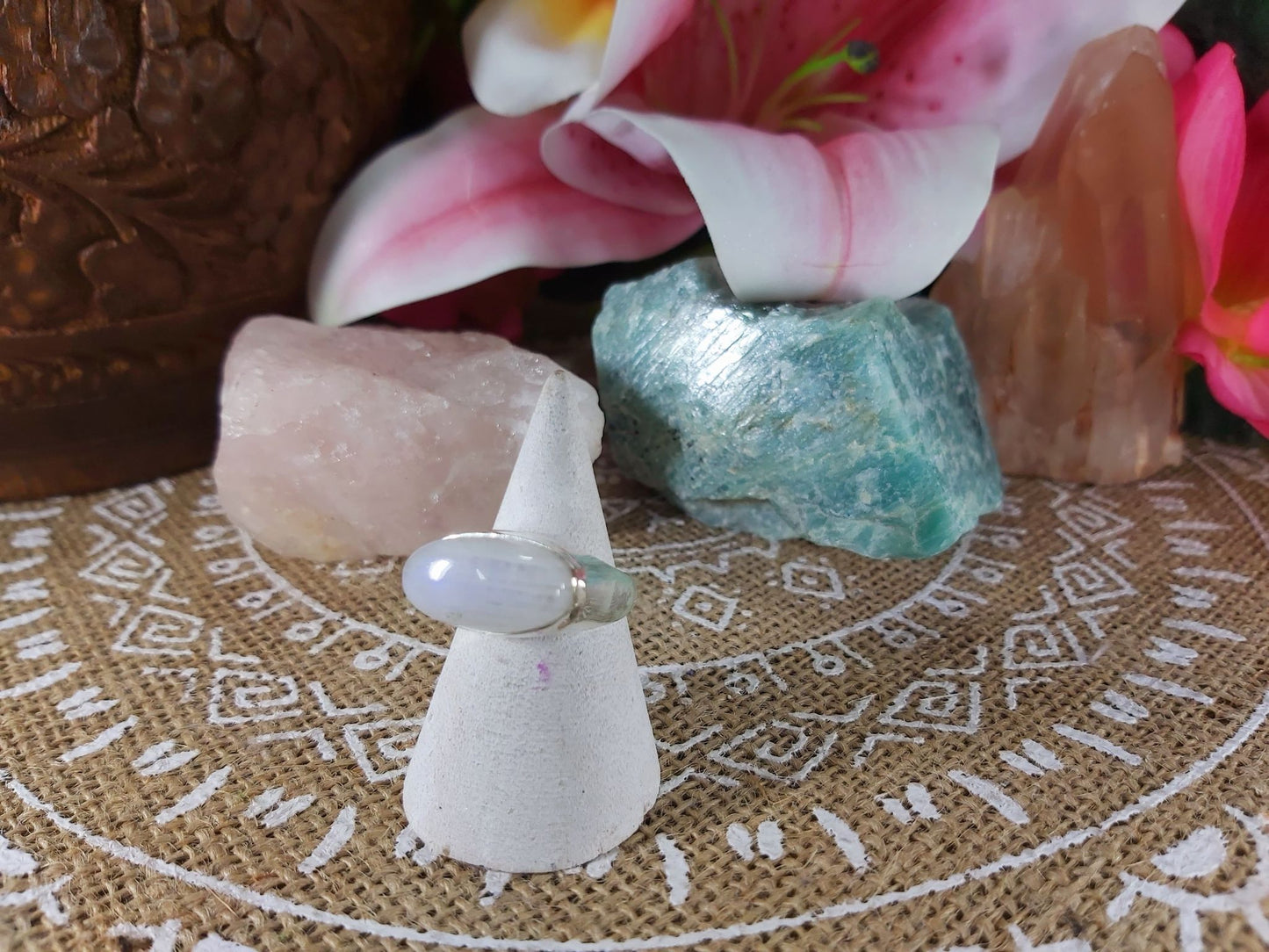 Rainbow Moonstone Compassion Ring Size US 8.5 (E953)