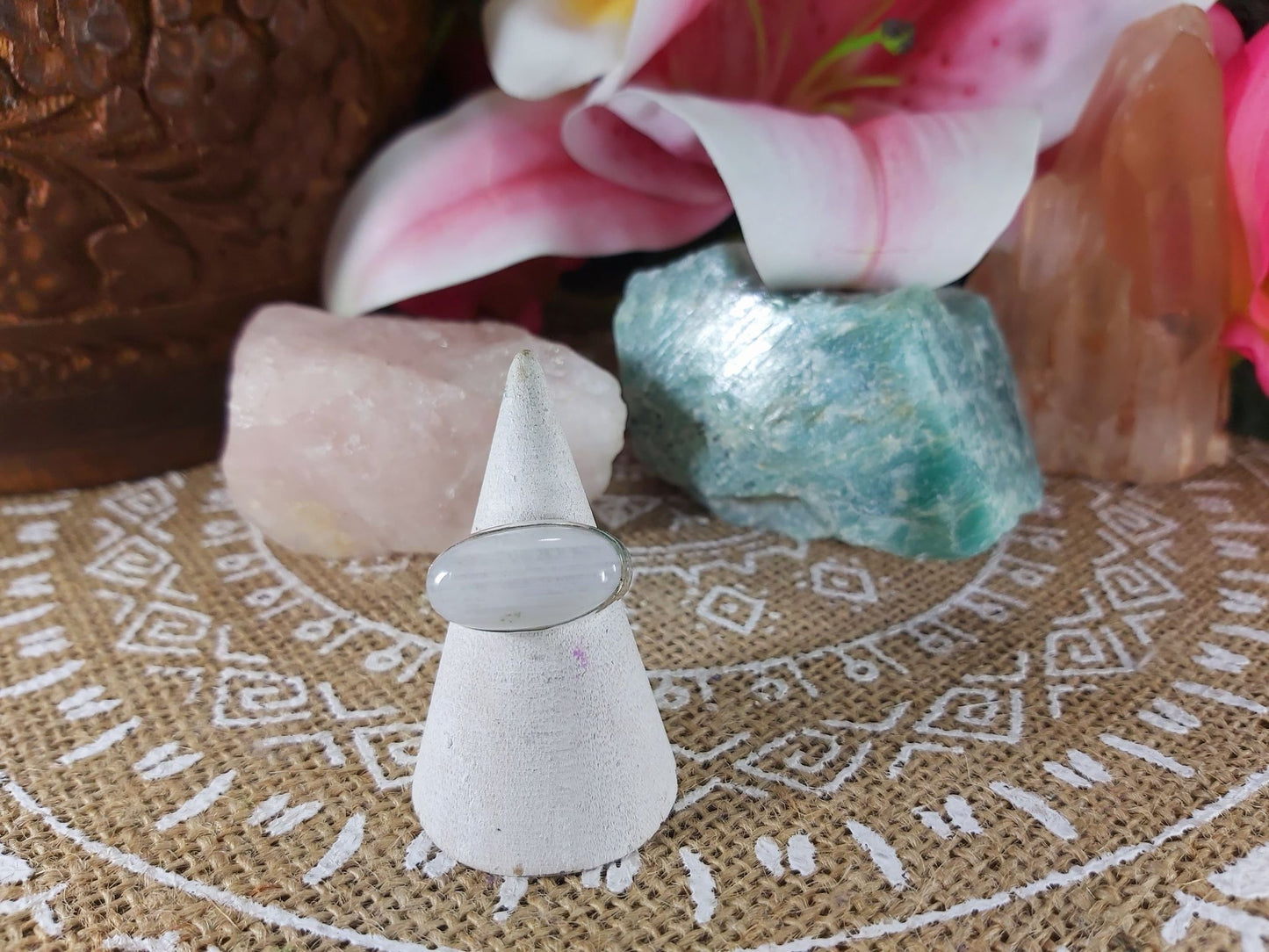 Rainbow Moonstone Compassion Ring Size US 8.5 (E953)