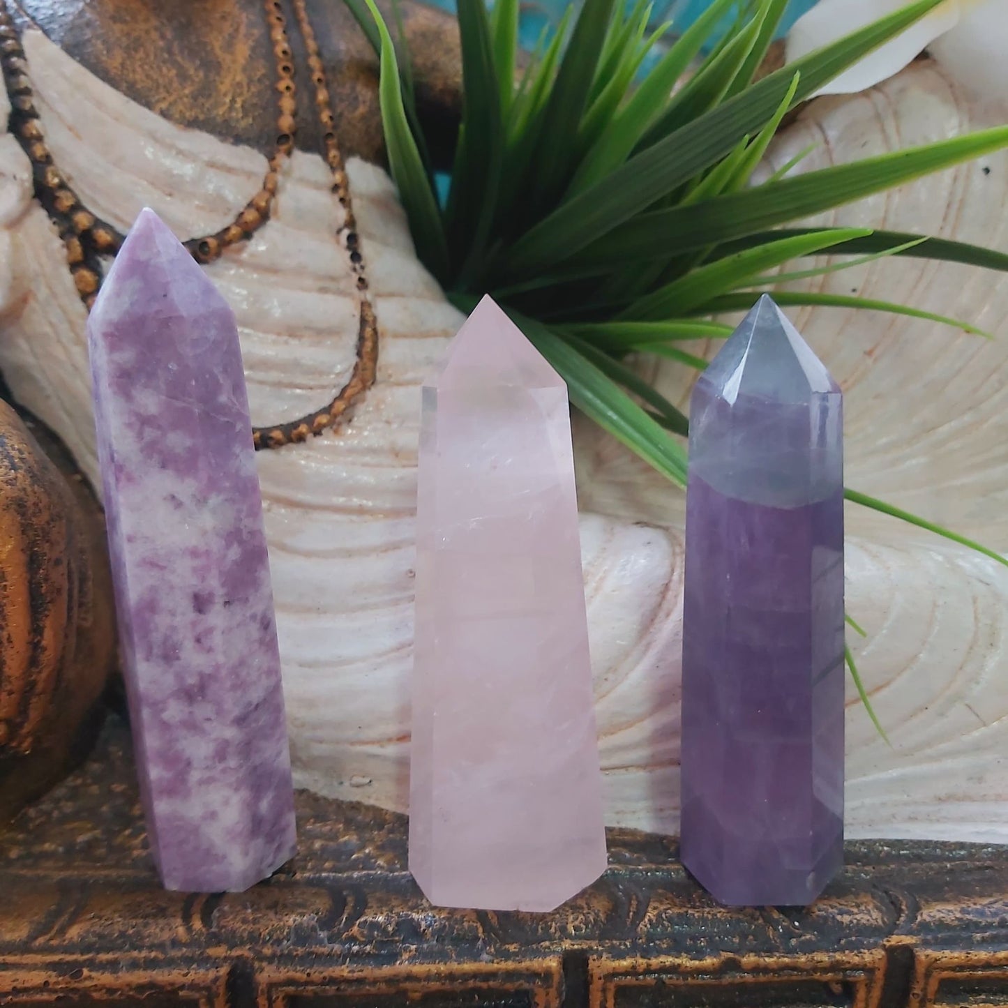Fluorite, Rose Quartz, & Lepidolite Crystal Points 238 gms (GEM170)