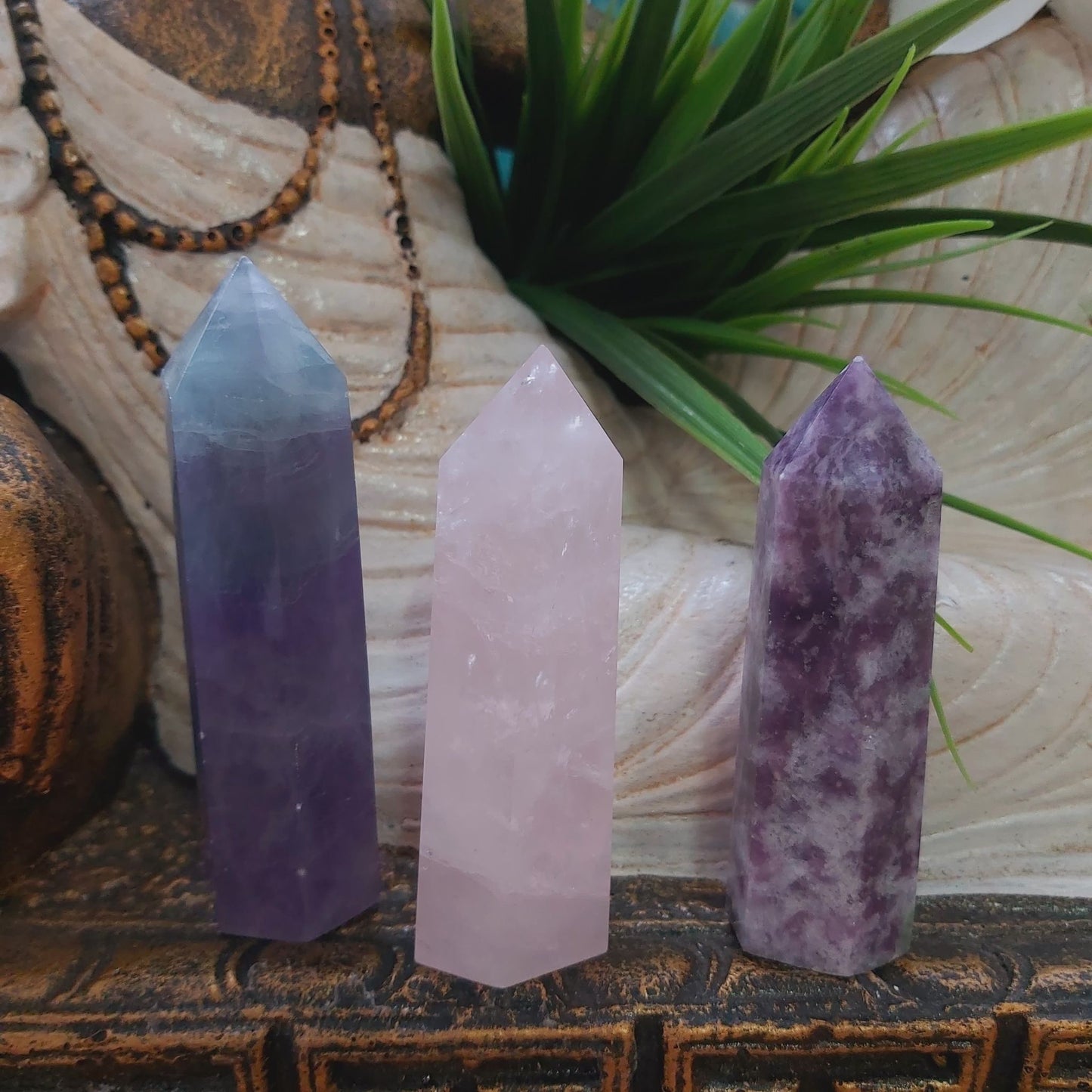 Fluorite, Rose Quartz, & Lepidolite Gemstone Points 251 gms (GEM171)