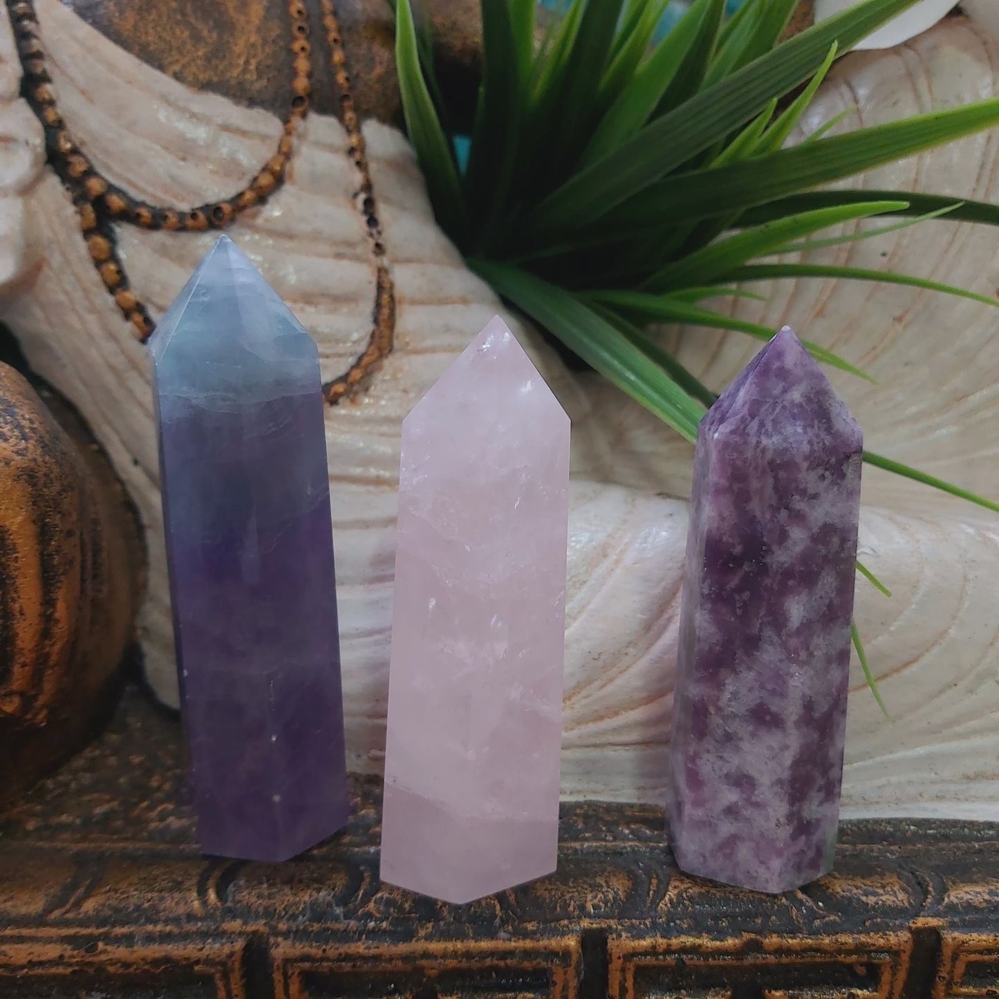 Fluorite, Rose Quartz, & Lepidolite Gemstone Points 251 gms (GEM171)