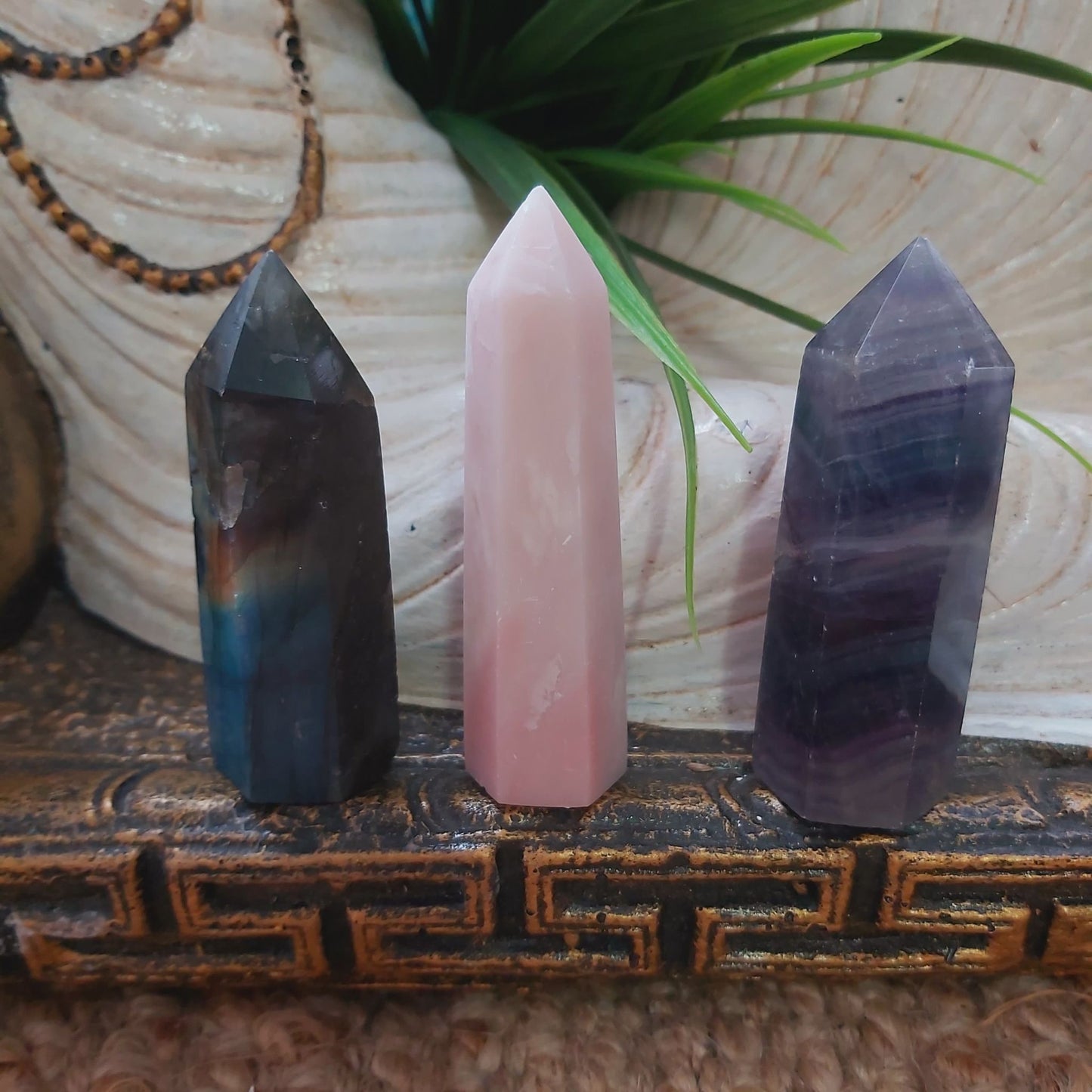 Fluorite, Pink Opal, & Labradorite Gemstones Points 195 gms (GEM172)