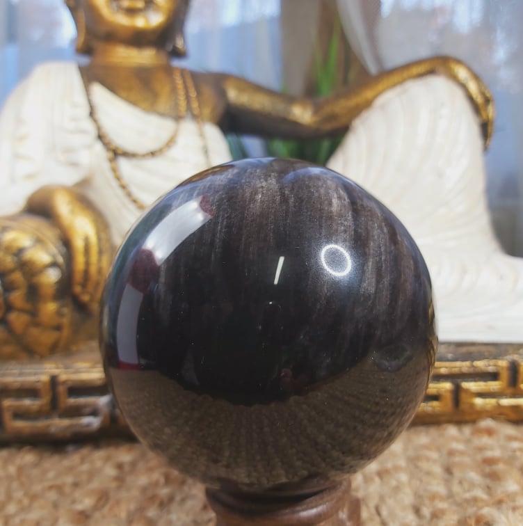 Black Obsidian With Silver Flash Crystal Sphere 756 gms (GEM207)