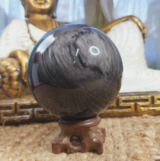 Black Obsidian With Silver Flash Crystal Sphere 756 gms (GEM207)