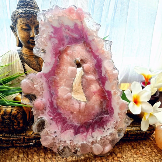 Rose Quartz & Clear Quartz Gemstone Resin Geode (GEO1)