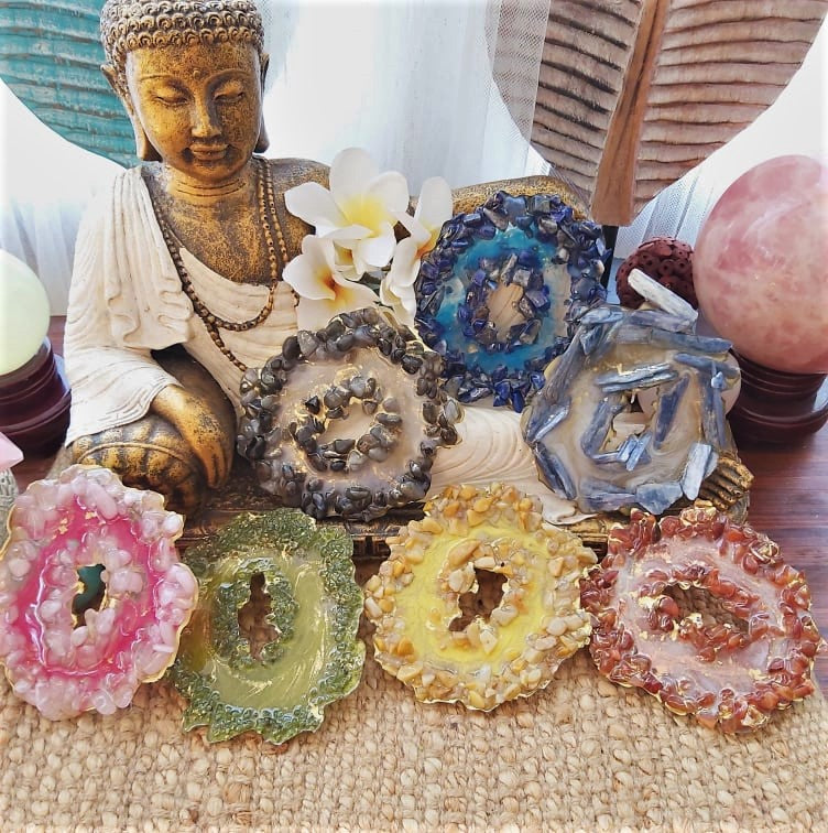 7 Pack Chakra Crystal Gemstone & Resin Geode (GEO13)