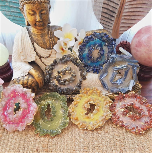 Handmade Chakra Crystal Resin Geode Set (7-Pack) (GEO13)