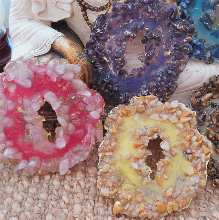 7-Pack Handmade Chakra Crystal Resin Geodes (GEO14)