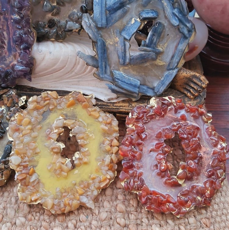 Handmade 7-Pack Chakra Crystal Resin Geode Set (GEO15)