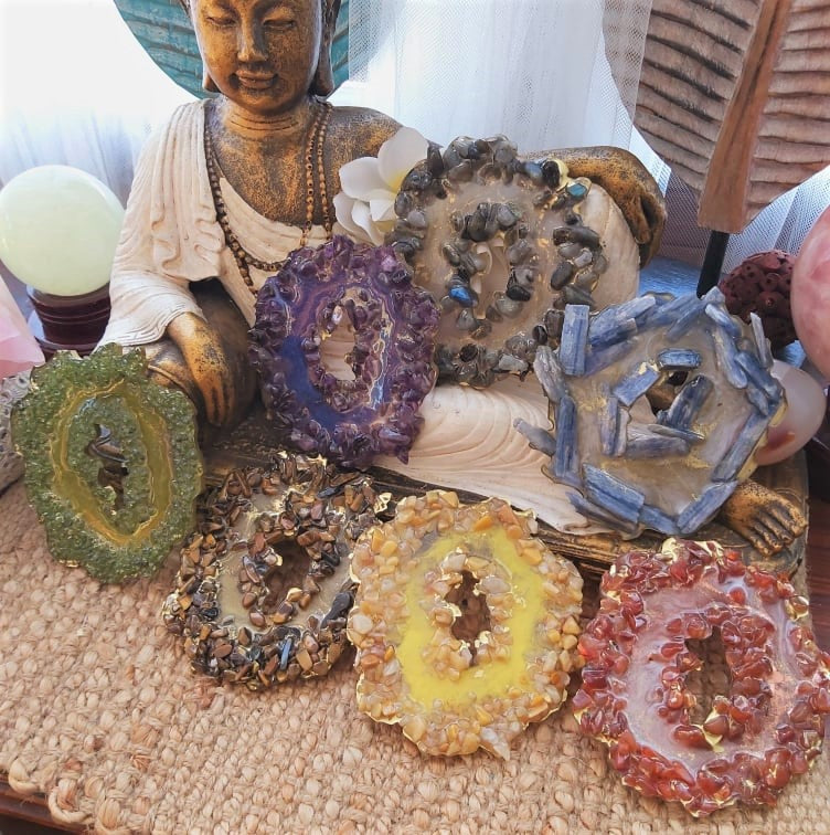 Handmade 7-Pack Chakra Crystal Resin Geode Set (GEO15)