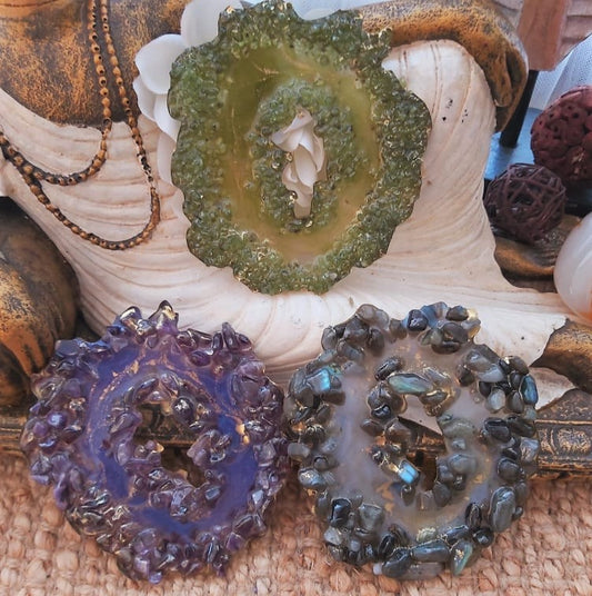 Amethyst, Labradorite & Peridot Crystal Resin Geode Set (3-Pack) (GEO17)