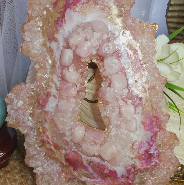 Rose Quartz Crystal & Resin Geode Decor (GEO6)