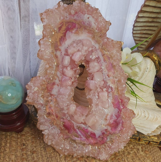 Rose Quartz Crystal & Resin Geode Decor (GEO6)
