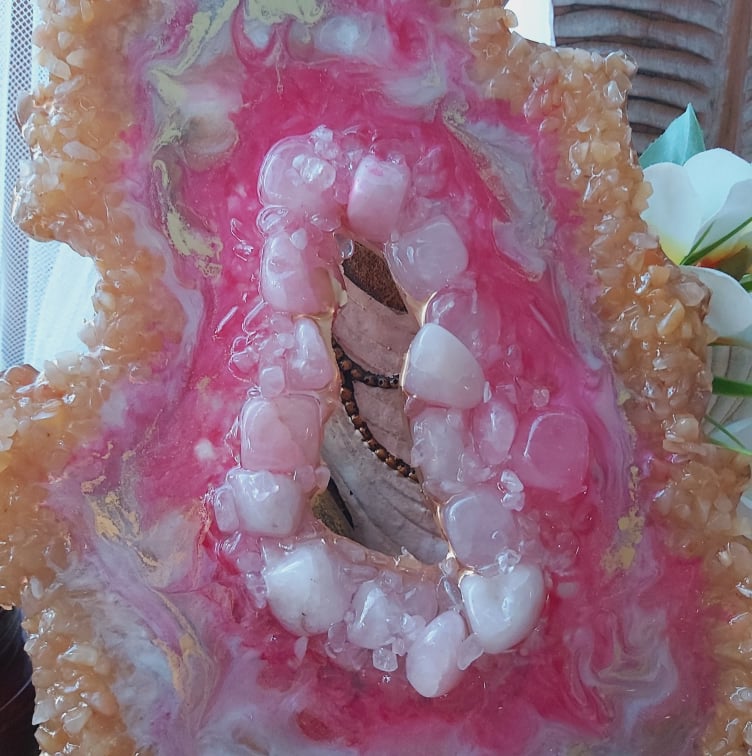 Golden & Rose Quartz Crystal Resin Geode (GEO7)