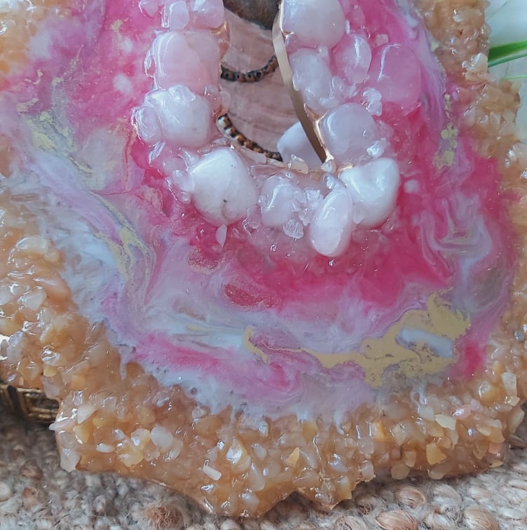 Golden & Rose Quartz Crystal Resin Geode (GEO7)