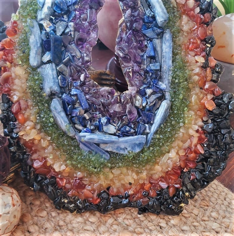 Chakra Crystal Gemstone & Resin Geode (GEO8)