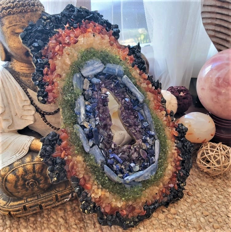 Chakra Crystal Gemstone & Resin Geode (GEO8)