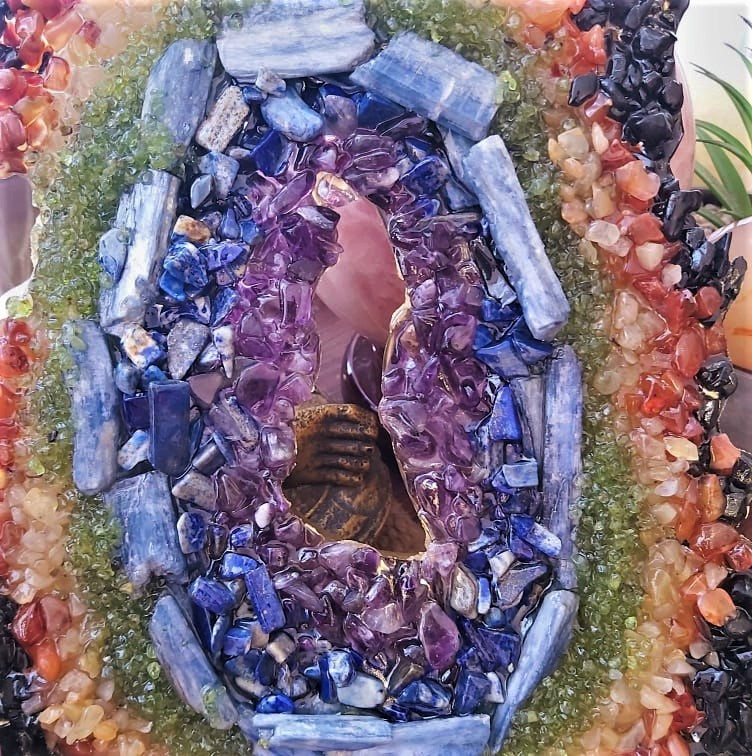 Handmade Large Chakra Crystal Resin Geode (GEO8)