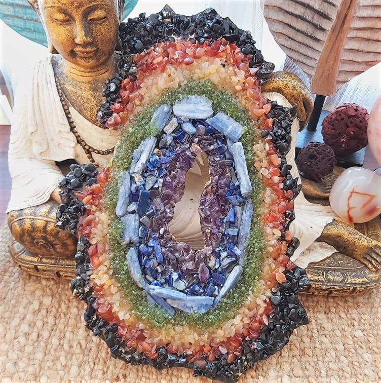 Chakra Crystal Gemstone & Resin Geode (GEO8)