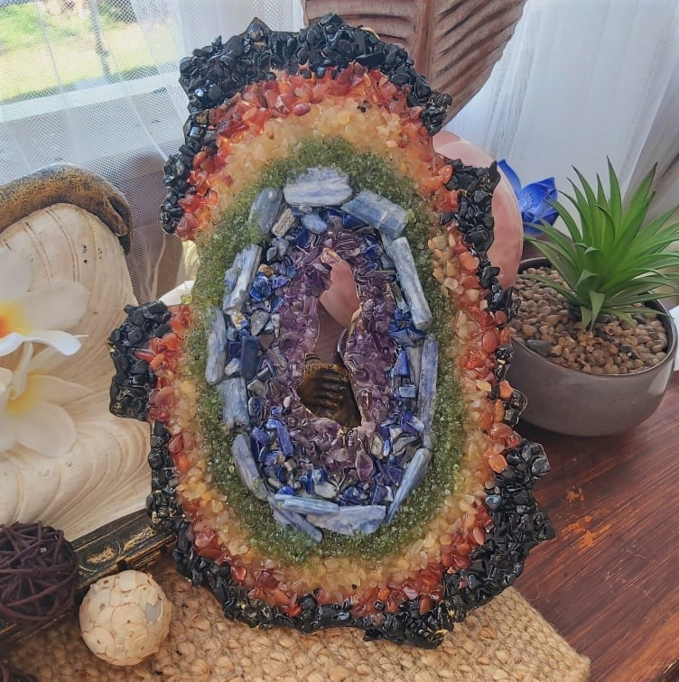 Chakra Crystal Gemstone & Resin Geode (GEO8)