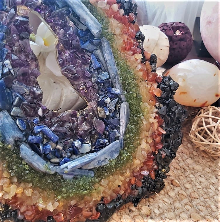 Handmade Large Chakra Crystal Resin Geode (GEO8)
