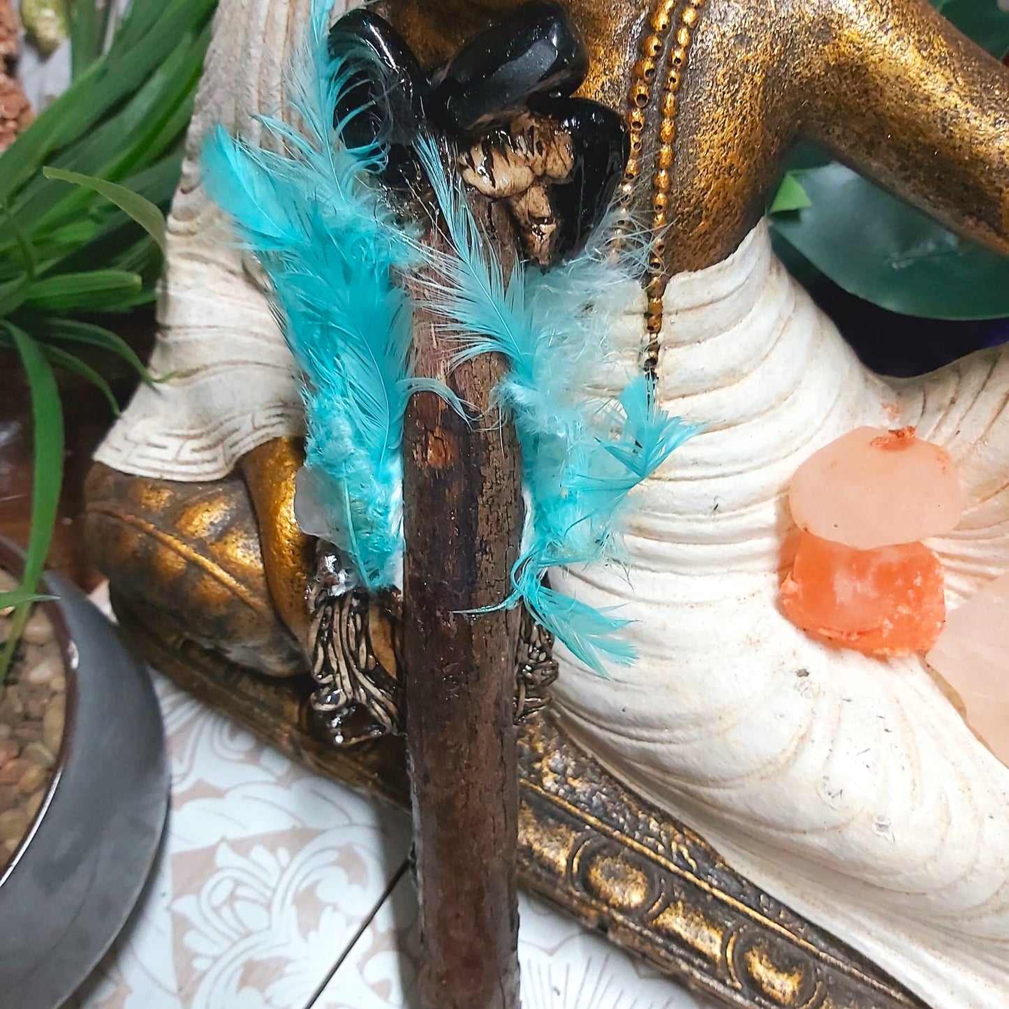 Handmade Lukane Rose Quartz & Black Obsidian Gemstone Crystal Wand (#167)