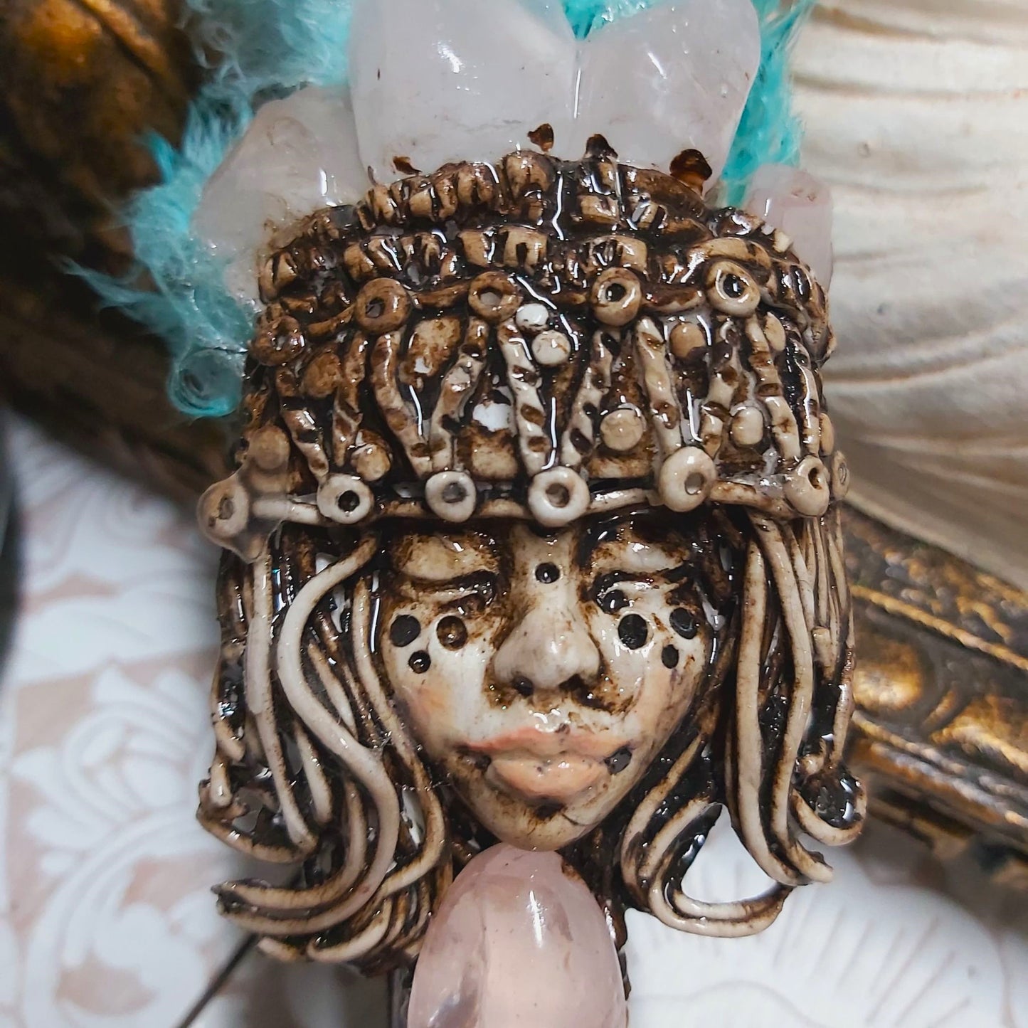 Handmade Lukane Rose Quartz & Black Obsidian Gemstone Crystal Wand (#167)