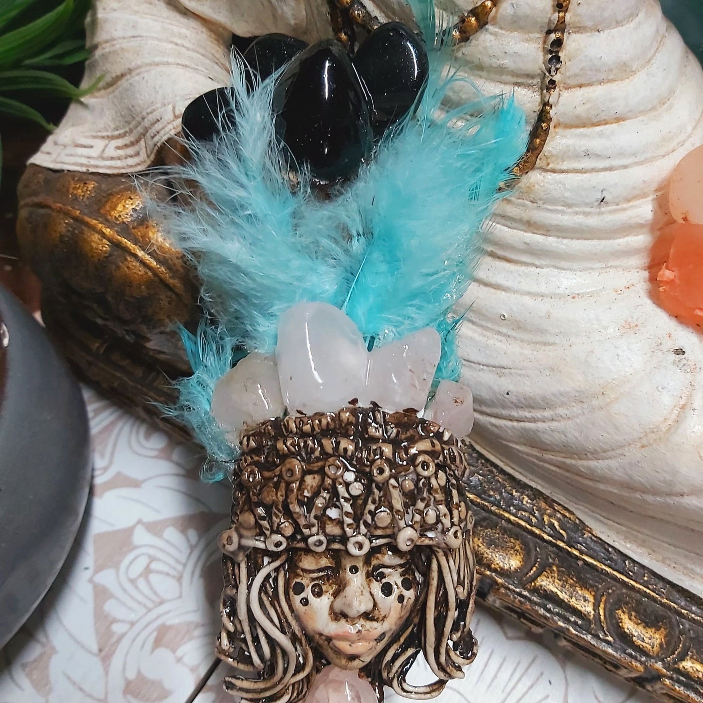 Handmade Lukane Rose Quartz & Black Obsidian Gemstone Crystal Wand (#167)