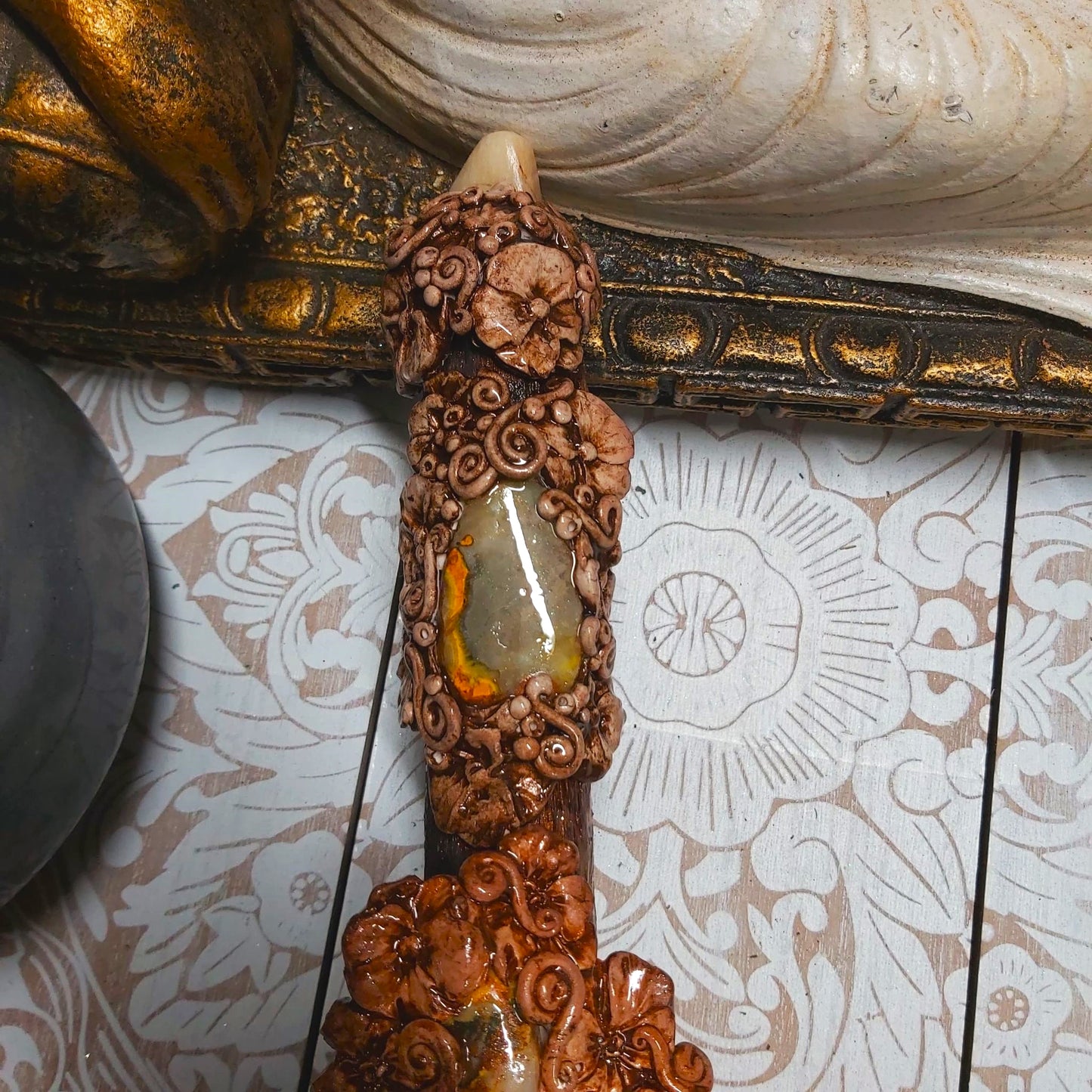 Handmade Kalani Bumble Bee Jasper & Aventurine Gemstone Crystal Wand (#170)