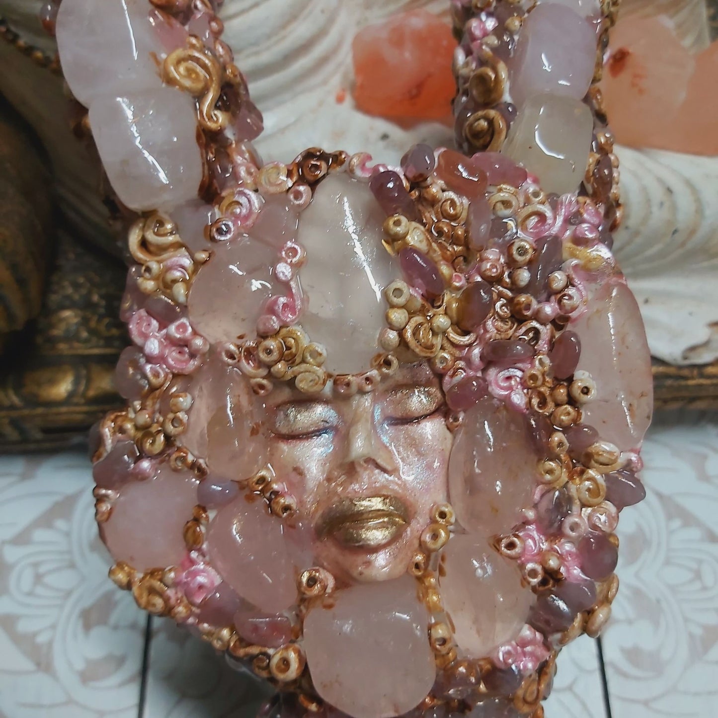 Handmade Kalone Rose Quartz Gemstone Crystal Wand (#177)