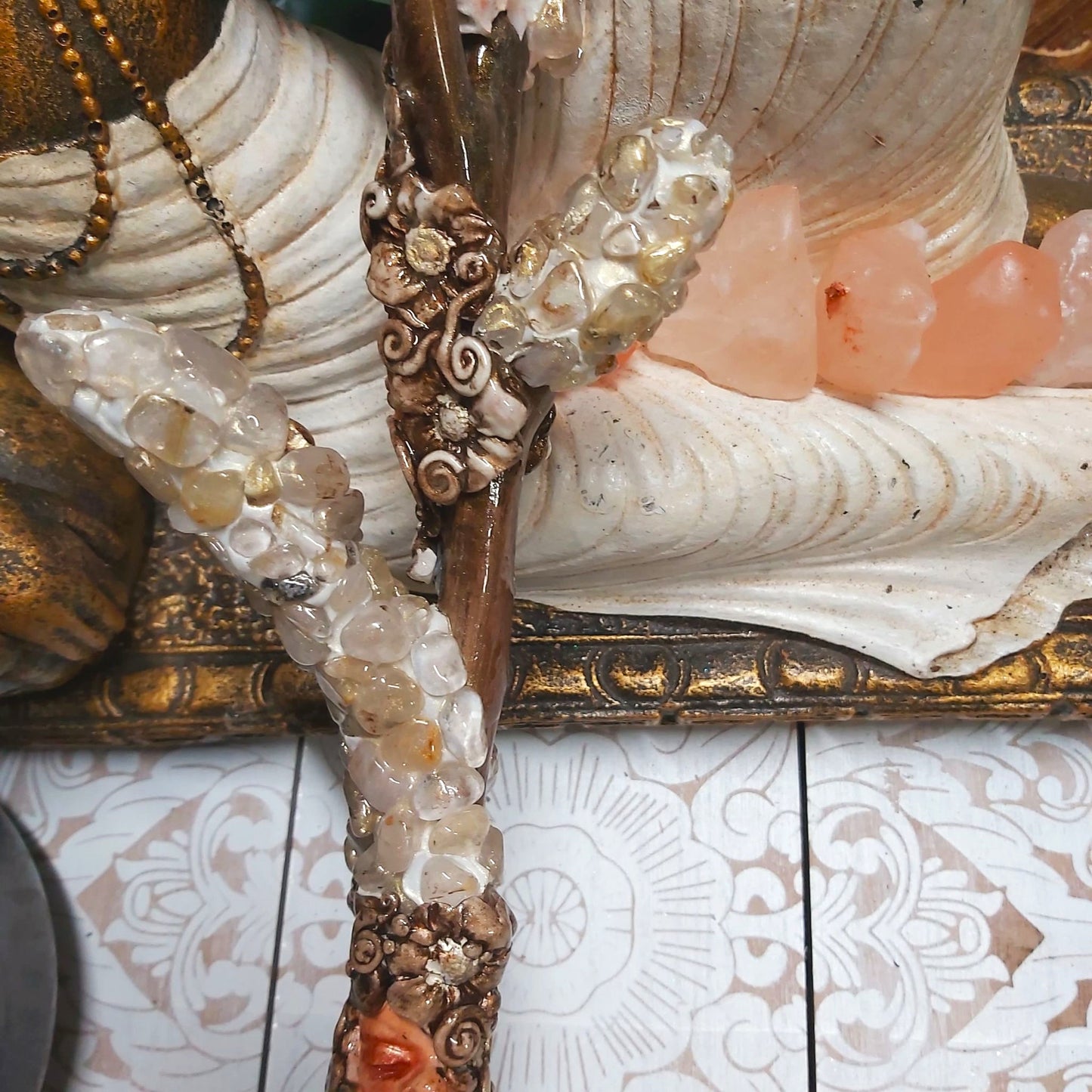 Handmade Nikati Golden Healer Quartz Gemstone Crystal Wand (#181)