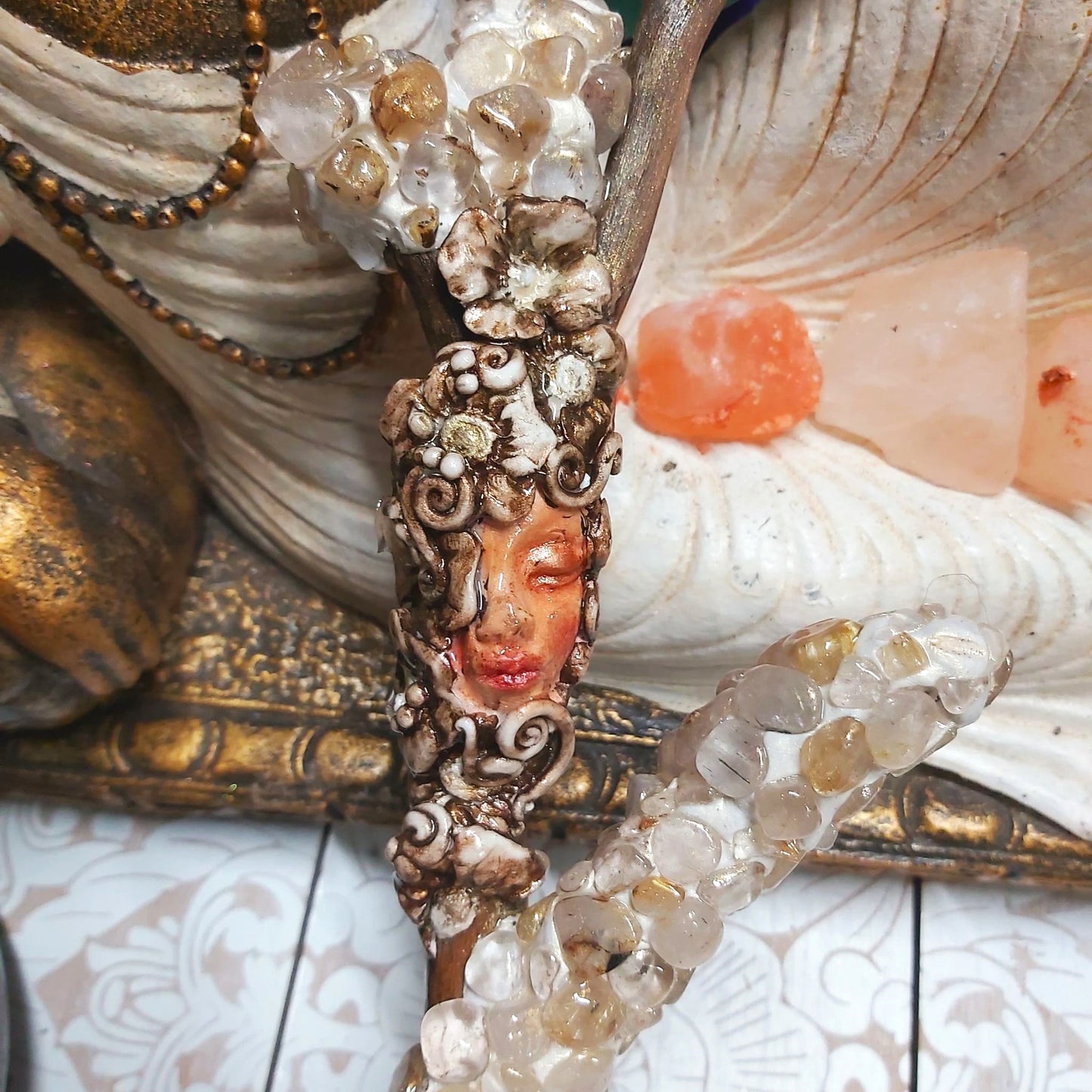 Handmade Nikati Golden Healer Quartz Gemstone Crystal Wand (#181)