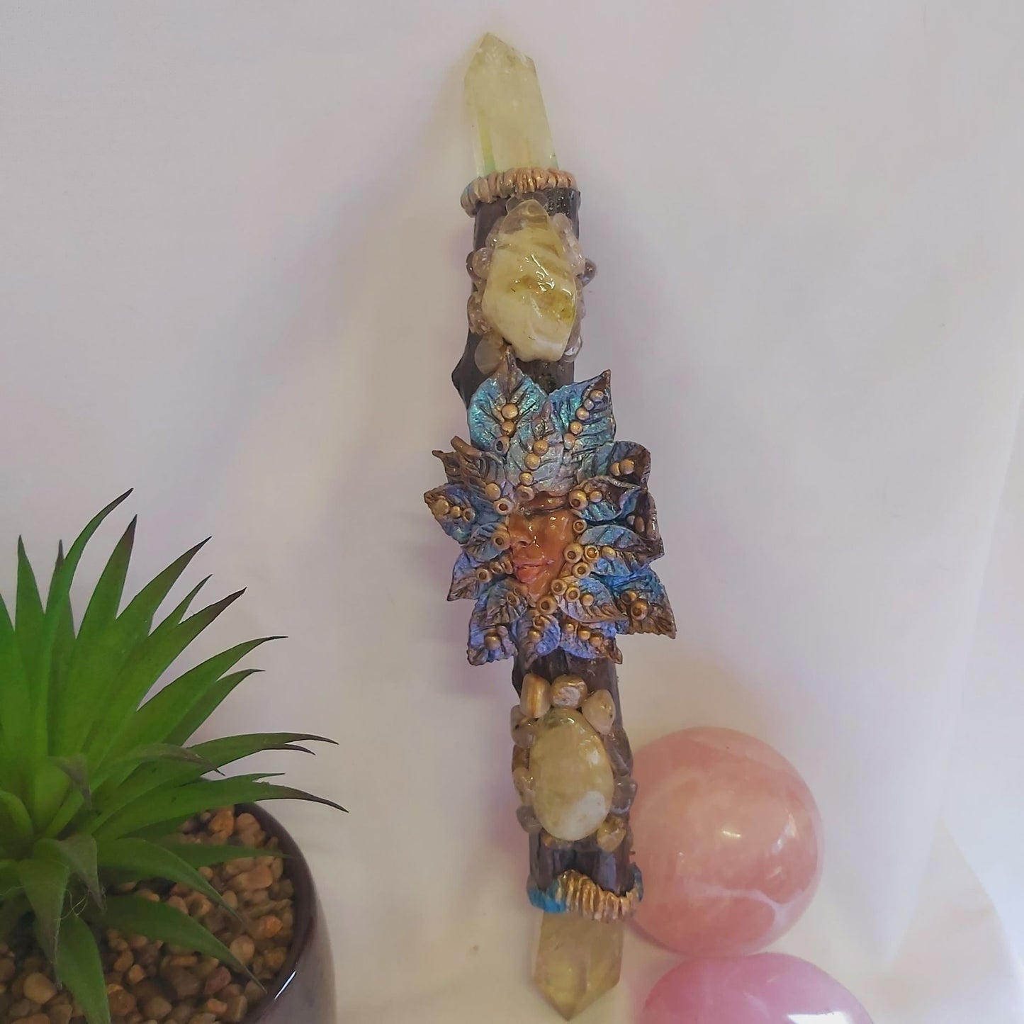 Handmade Dioya Citrine Gemstone Crystal Healing Wand (#185)