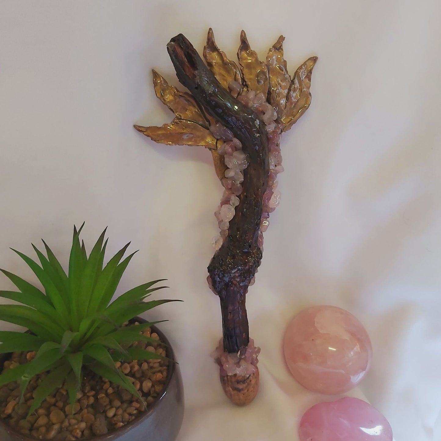 Harlow Rose Quartz & Rhodocrosite Gemstone Crystal Healing Wand (#186)