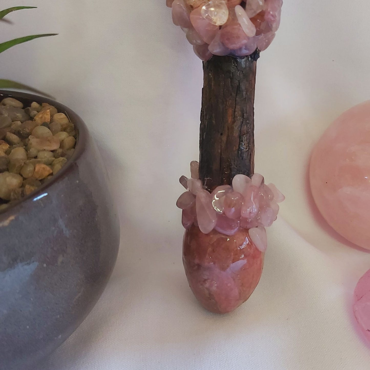 Harlow Rose Quartz & Rhodocrosite Gemstone Crystal Healing Wand (#186)