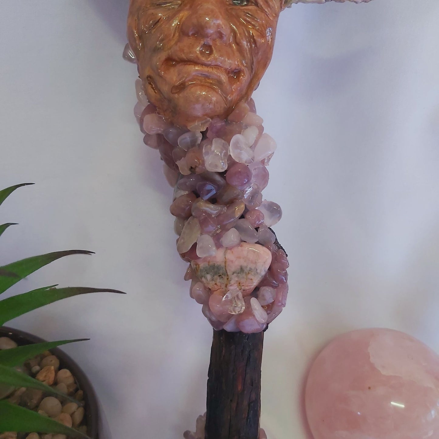 Harlow Rose Quartz & Rhodocrosite Gemstone Crystal Healing Wand (#186)