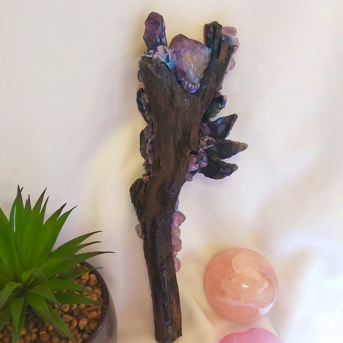 Handmade Possina Amethyst Gemstone Crystal Healing Wand (#188)